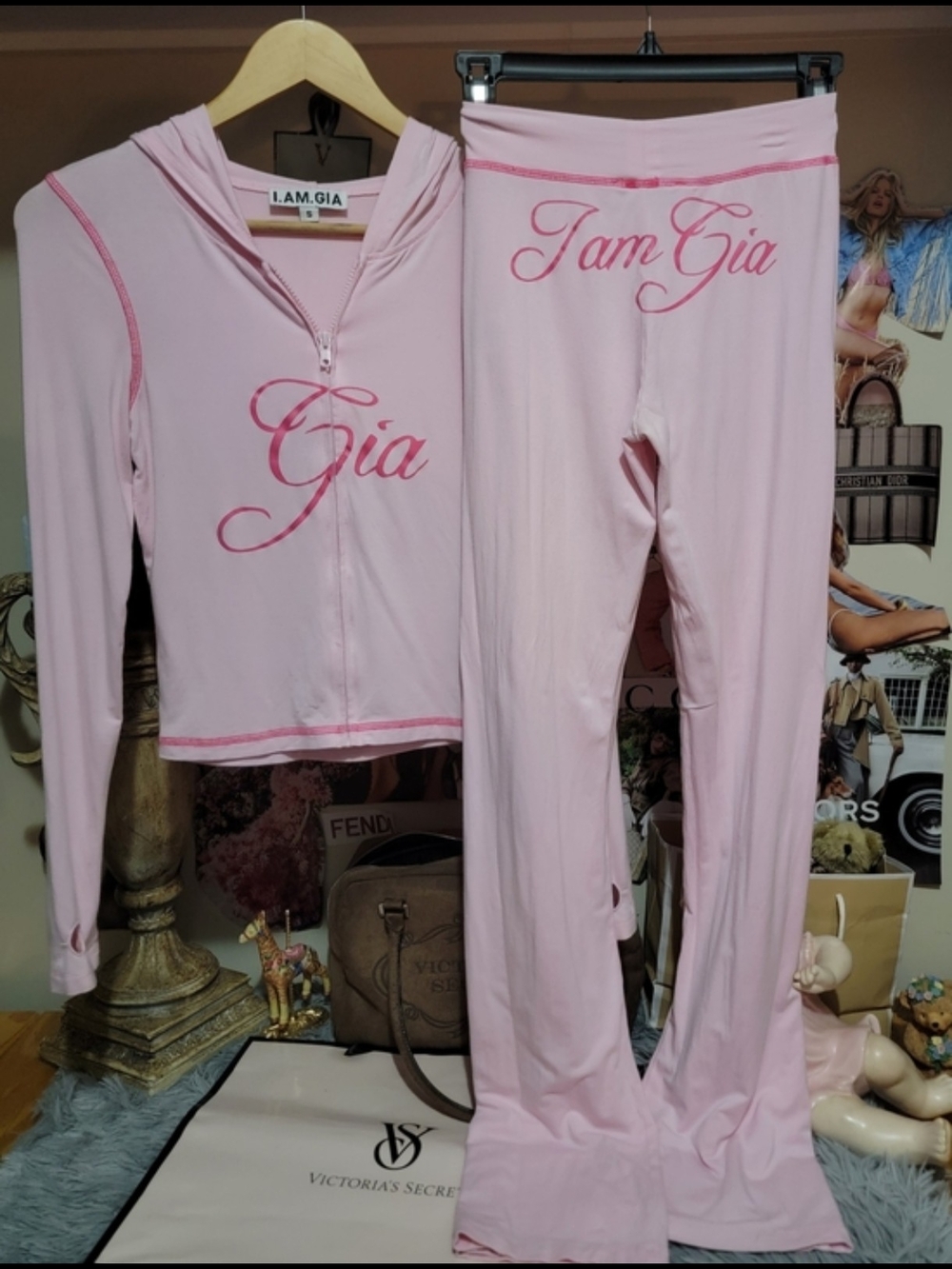 I.AM.GIA Bamboo Pink Logo Hoodie & Flare Pant Set